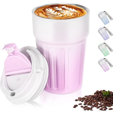 tasse En Acier Inoxydable 400ml (rose) Tasse Caf Et Th Tanche Et Isotherme, Sans Bisphnol A (bpa), Rutilisable, Mug Isotherme En Acier, Mug De V (1/5)