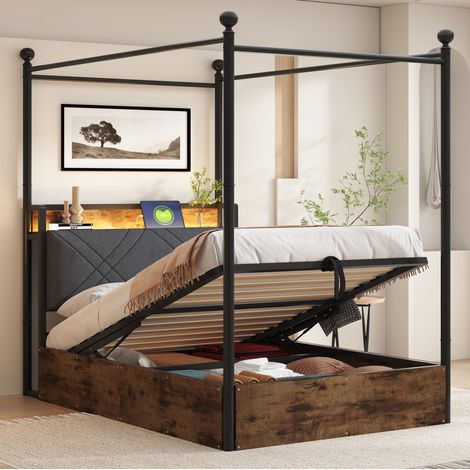cama individual con almacenaje hidráulico LED 90x190 OKMYHOME (1/5)