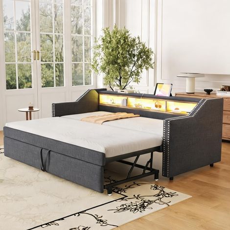 Matelas coloris gris foncé en burlap 203,5 x 102 x 74 cm (1/5)