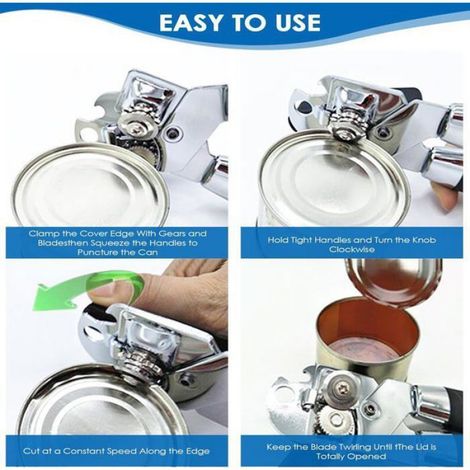 Ouvre-Boite - Ouvre-Bouteille - 3 En 1 - Acier Inoxydable Et Plastique Alimentaire - Pour Conserve Et Bière - 1 Pièce (1/5)