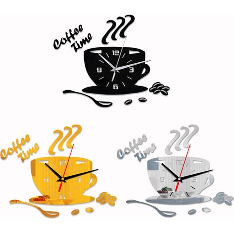 [Acryl-Wanduhr zum Selbermachen] + [Zeiger] + [Moderne Kaffeetasse] + [Hohlziffer] + [Neutrale Farbe, 35 x 30 cm, 1 mm Acrylspiegel, Klebstoff, 150 g, AA-Batterie nicht enthalten]