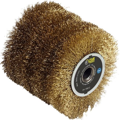 Fartools – Brosse fil laitonné 0,3mm Ø120mm – L100mm pour décaper bois, métal et pierre – Compatible machines REX120C, REX200, REX-H-200