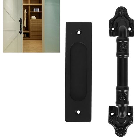 Poignée de porte coulissante noir aluminium double face pour garages portails (1/5)