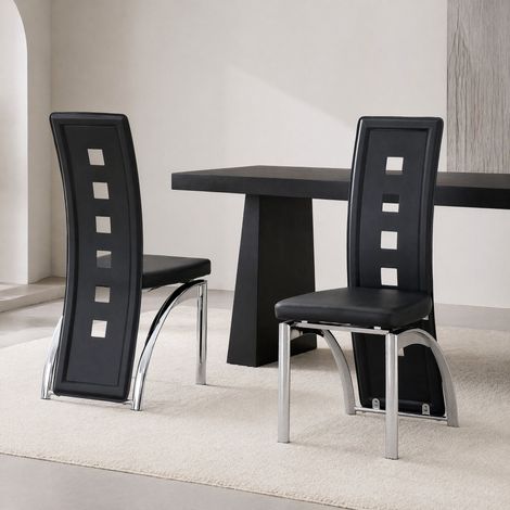 MEUBLIV Chaise de salle à manger 41x49x102,5 cm noir – dossier ajouré, lot de 2 (1/5)