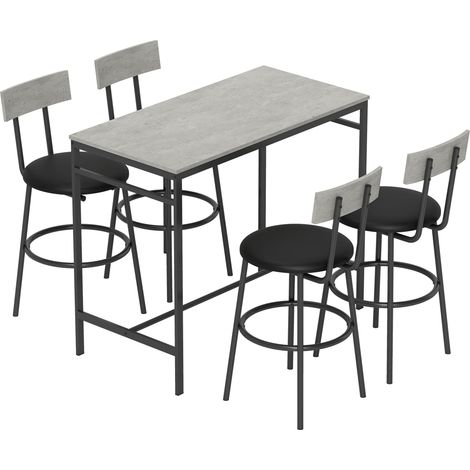 Set Tavolo Alto e 4 Sgabelli da Bar in Stile Industriale in MDF e Acciaio Grigio Cemento (1/5)