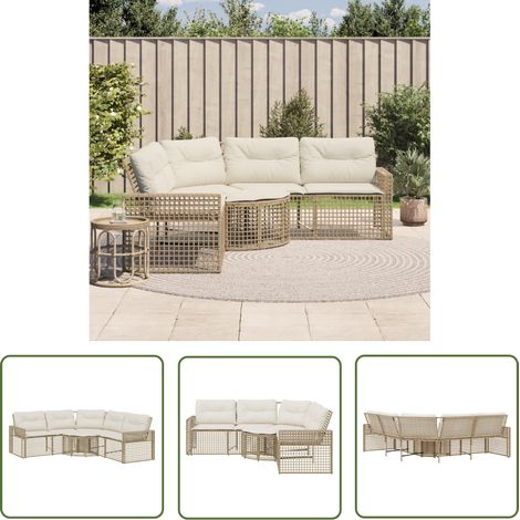 vidaXL Gartensofa in L-Form mit Kissen und Fußbank Beige Poly Rattan (1/5)