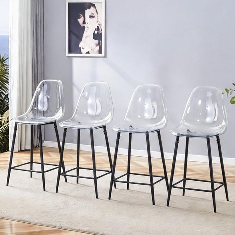 Tabourets de bar en plastique transparent piètement métal noir (1/5)
