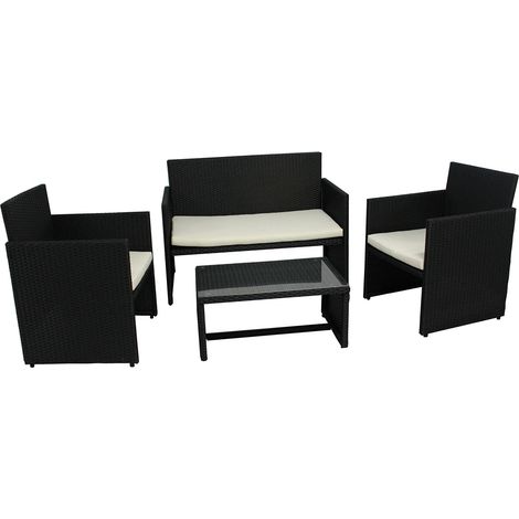 Garden Friend Salotto Valencia (2 poltrone 1 divano 1 tavolo) rivestimento in polyrattan nero con cuscini bianchi (1/4)