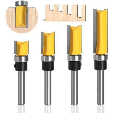 Fraises à Affleurer à Queue Fraises à DéFoncer,4 PièCes à Queue 6,35mm Fraises à Affleurer,Accessoires Professionnels Avec Roulements à Billes,Outils Pour Le Travail Du Bois,Fraises (1/5)