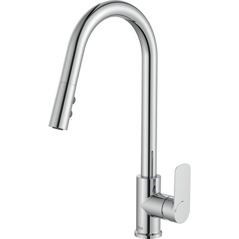Roca Cala grifo monomando repisa para cocina con caño curvo giratorio y ducha extraíble A5A816EC00 (1/2)