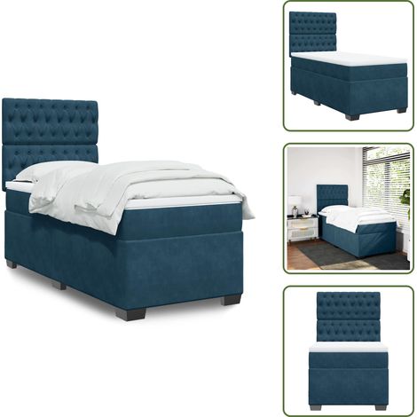 Sommier à lattes de lit avec matelas bleu 90x190 cm velours - Sommier À Lattes De Lit - Sommiers À Lattes De Lit - Lit - Meuble De Chambre À Coucher (1/5)