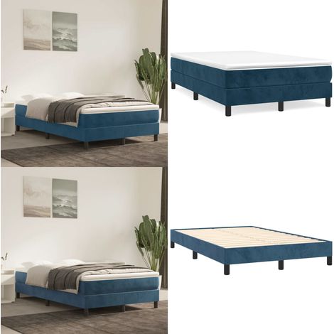 Cama box spring con colchón terciopelo azul oscuro 120x190 cm - Colchón de muelles - Terciopelo