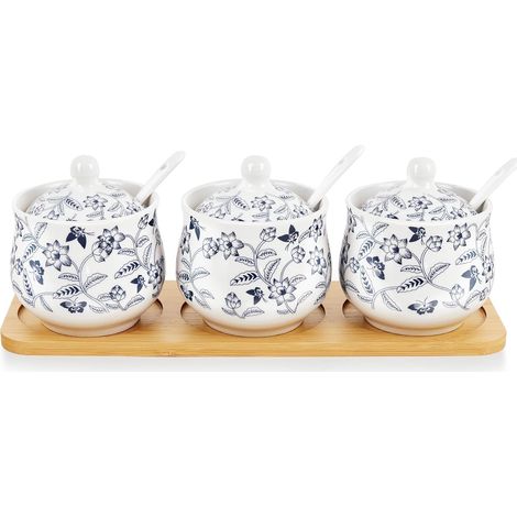 Set de 3 Pots à Épices en Porcelaine Fleurs Bleues 200 ml