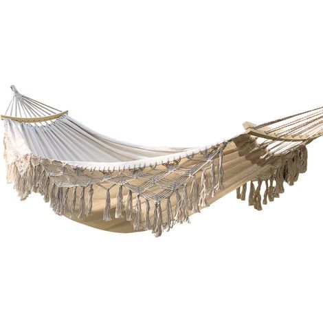 Portable travel hammock, bohemian chic style, hammock canvas, overall dimensions 2L x 1.5W m, cotton polyester, beige (1/5)