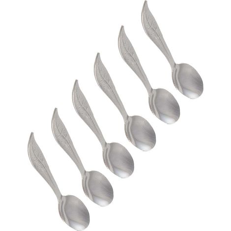 Lot de 6 Cuillères à Café en Métal Argenté Design Feuille pour Tasse 10,8 cm - PANGIVO (1/2)
