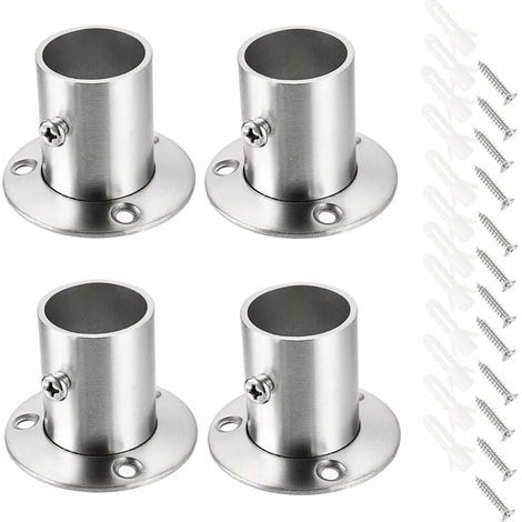 Lot de 4 supports de tringle à rideau Support de rail Support de tige de douille Ensemble de brides en acier inoxydable Supports d'extrémité de tringle de placard pour rideau de placard (Argent) (1/4)