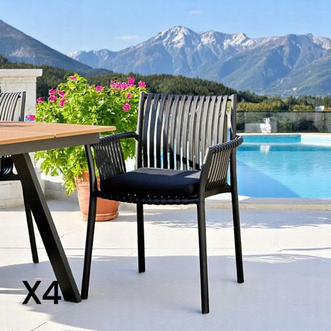 Chaise de jardin noire (lot de 4) MENDOZA (1/5)
