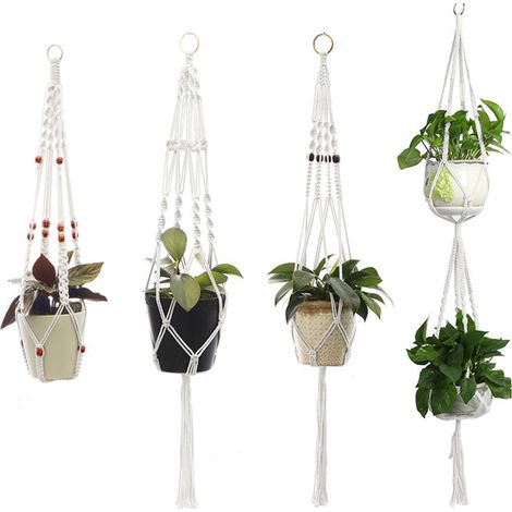 Lot de 4 suspensions pour pots de fleurs en corde de coton, supports décoratifs faits main (1/5)