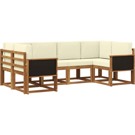 Outdoor Sofa Set 6 pcs Natural and Cream Solid Acacia Wood vidaXL