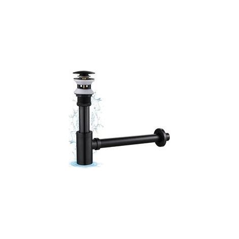 Siphon Noir Rétro avec Bonde avec Trop-plein, Laiton Universel Design Siphon Anti-Odeur pour Lavabo, Siphon Pop-Up, Bonde Vidage Syphon (1/5)