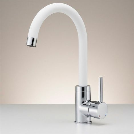 Robinet de cuisine Mitigeur Blanc pour Évier 33 cm Bec mobile et finition brillante