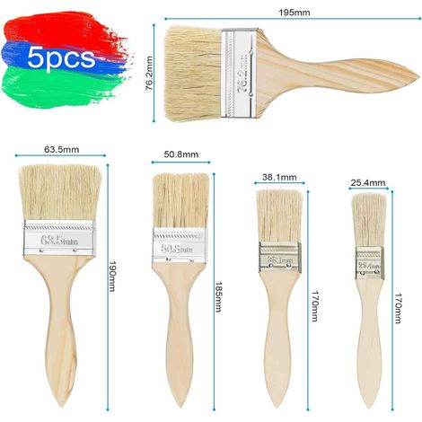 Lot de 5 - Pinceaux À Peinture - Pinceau Plat À Manche En Bois - Pinceau Brillant - Peinture À l'Huile - Pour Peinture - Pour Clôtures (1/5)