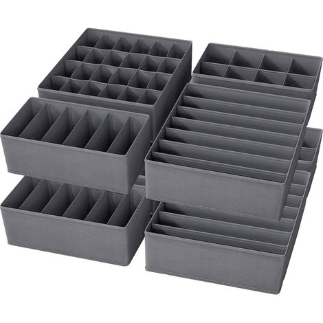 Set di 8 organizer per biancheria intima – scatole pieghevoli in tessuto per armadio, sistema salvaspazio per reggiseni, calze e cravatte – grigio (1/5)