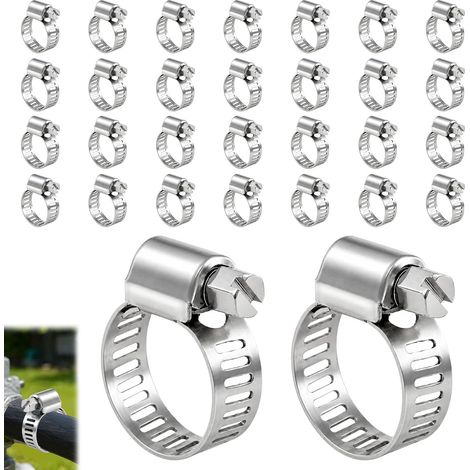 30 PCS 10-16mm Collier de Serrage Réglable Inox 304, Colliers Métalliques pour Tuyaux, Durites et Applications Auto, Plomberie et Industrie avec Serrage Fort et Résistant (1/5)