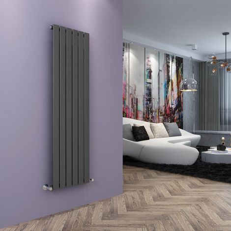 ELEGANT Anthracite Vertical Radiator 1600x456mm Flat Panel with Chrome Thermostatic Radiator Valves (1/5)