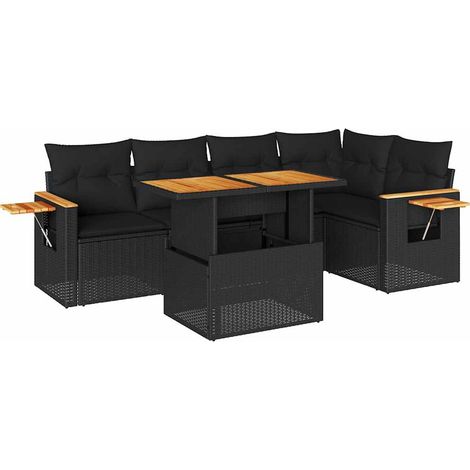 Set sofás jardín y cojines 6 pzas ratán sintético acacia negro vidaXL (1/5)