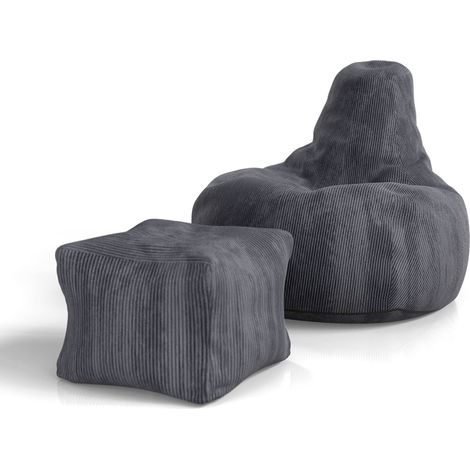 Poltrona Chillex con sgabello Grigio scuro L Poltrona confortevole in velluto a coste con memory foam (1/3)