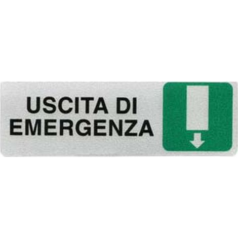 10PZ TARGHETTA ADESIVA "USCITA DI EMERGENZA" (FRECCIA IN GIU') - cm.15x5h.