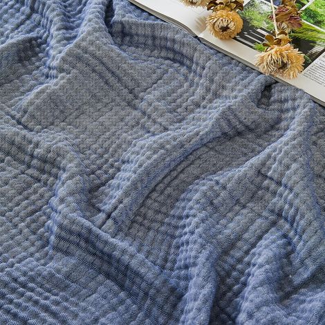 Couvre-lit en Coton 100% Mousseline pour Adultes 230 x 230 cm, Plaid de canapé Respirant Doux Grand pour Toutes Les Saisons, prélavé, Couverture en Coton pour canapé, Heather Navy (1/5)