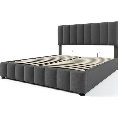 Cama canapé tapizada 140x200 cm de lino gris con cabecero regulable y somier MODENUIT (1/5)