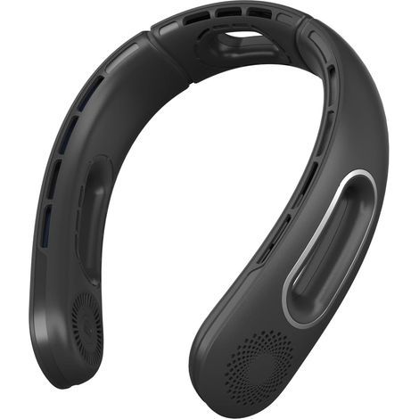 Ventilateur de Cou - Rafraîchissant Mains Libres - Flux air 3 côtés 4 vitesses USB - Léger sans pales intérieur extérieur - Noir (1/4)
