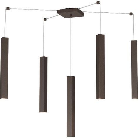 Sospensione Moderna Square Tube Metallo Marrone 5 Luci Gu10 (1/4)