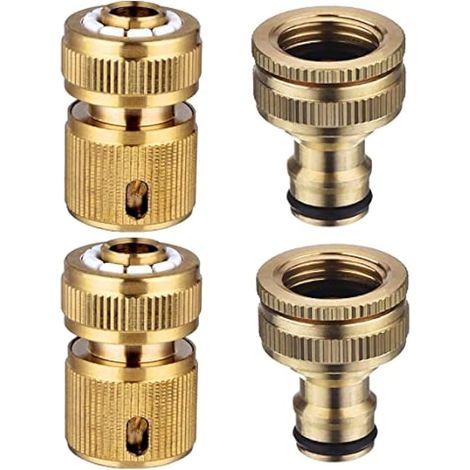 1/2"-Schnellkupplung aus Messing und 2-in-1-Gartenwasserhahnanschluss aus Messing – 4er-Pack