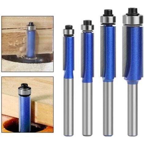 4 Pieces 6mm Shank Flush Trim Router Bits, Copying Bits with Top Bearing, Grooving Bits, Woodworking Bits, Cutting Diameter: 1/4", 5/16", 3/8", 1/2"