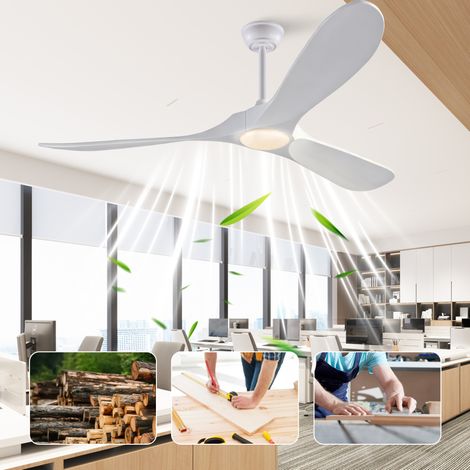 60-Zoll-Deckenventilator mit LED-Licht, Fernbedienung, 3 Holzflügeln, Weiß (1/5)