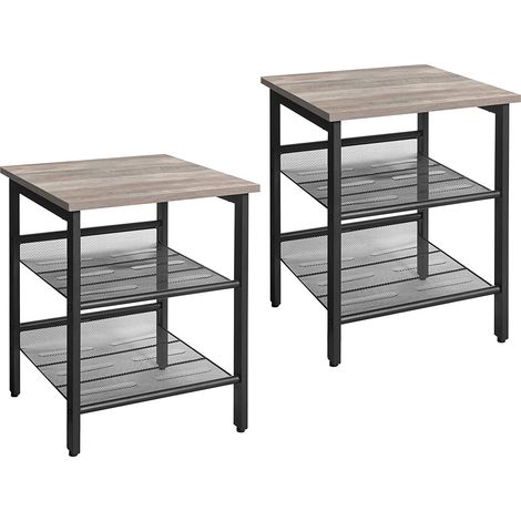 VASAGLE Tavolini a Lato Divano, Set di 2 Tavoli con Ripiani a Rete Regolabili, Stile Industriale, per Soggiorno, Camera da Letto, Corridoio, Ufficio, Greige e Nero LET024B02 (1/5)