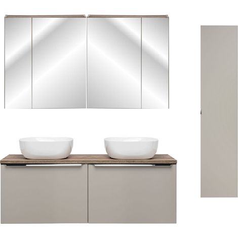 Ensemble salle de bain double vasques 120 cm + 4 éléments - Rosario Taupe - Livraison gratuite