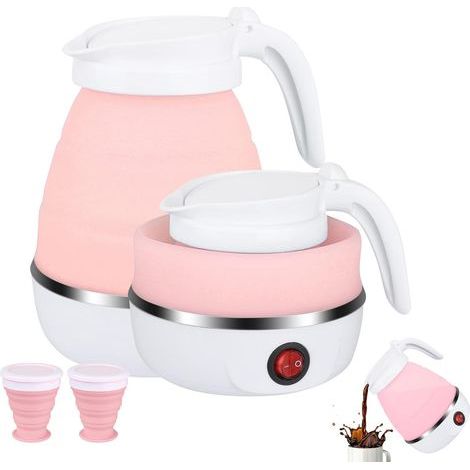Bollitore elettrico pieghevole, 0,7 l, bollitore in silicone pieghevole, bollitore da campeggio, bollitore da viaggio, con 2 tazze pieghevoli (rosa) (1/5)