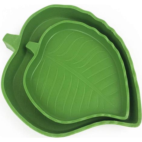 Gamelle pour reptiles, abreuvoir inclus, pour tortues marines, petits reptiles, tortues marines, lézards, araignées, scorpions (lot de 2, modèle feuille, grand et petit). (1/3)