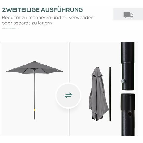 Parasol hexagonal 196 cm de diamètre, parfait pour plage, balcon ou jardin, teinte gris anthracite.