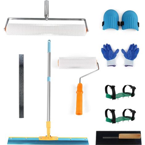 Outils De Ciment Ragreage Kit,D'Outils De Traitement De Composé Nivellement Avec Grattoir De 5mm, Truelle CrantéE, Chaussures à Pointes, Poteau De 4 PièCes, GenouillèRes, Gants (1/5)