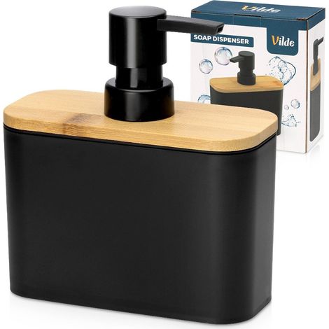 Vilde Distributeur de savon 500 ml bambou bois plastique noir (1/5)