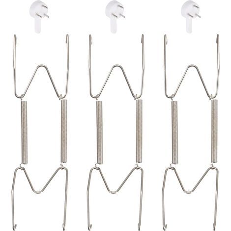 Set of 3 invisible 6-inch stainless steel hangers with 3 wall hooks for decorative plates, silver (1/4)