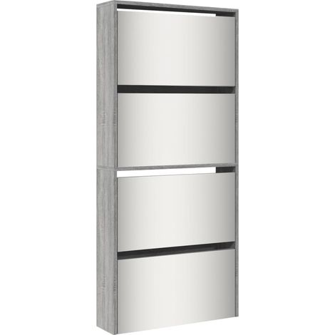 Scarpiera mobile contenitore per scarpe mobile ingresso/corridoio/soggiorno con specchio 4 ripiani finitura rovere Sonoma 63 x 17 x 134 cm grigio 020021888