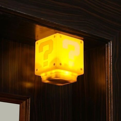(Gelbe) Mini-Mario-Fragezeichen-Blocklampe, LED-Würfelleuchte mit dem gleichen Goldmünzen-Sound wie im Spiel, Nachtlicht für Kinder (1/4)