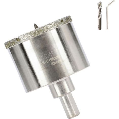 2-1/16 Pouces 52mm scie cloche carrelage foret diamant carrelage avec foret de centrage Revêtue de diamant Adaptée pour,Verre, Marbre, Porcelaine et Céramique (1/5)